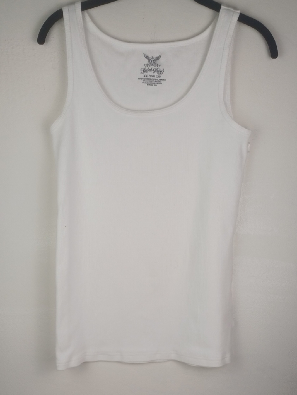 Faded Glory White Ribbed Everyday Go To Tank Gray Logo XXL Like New!